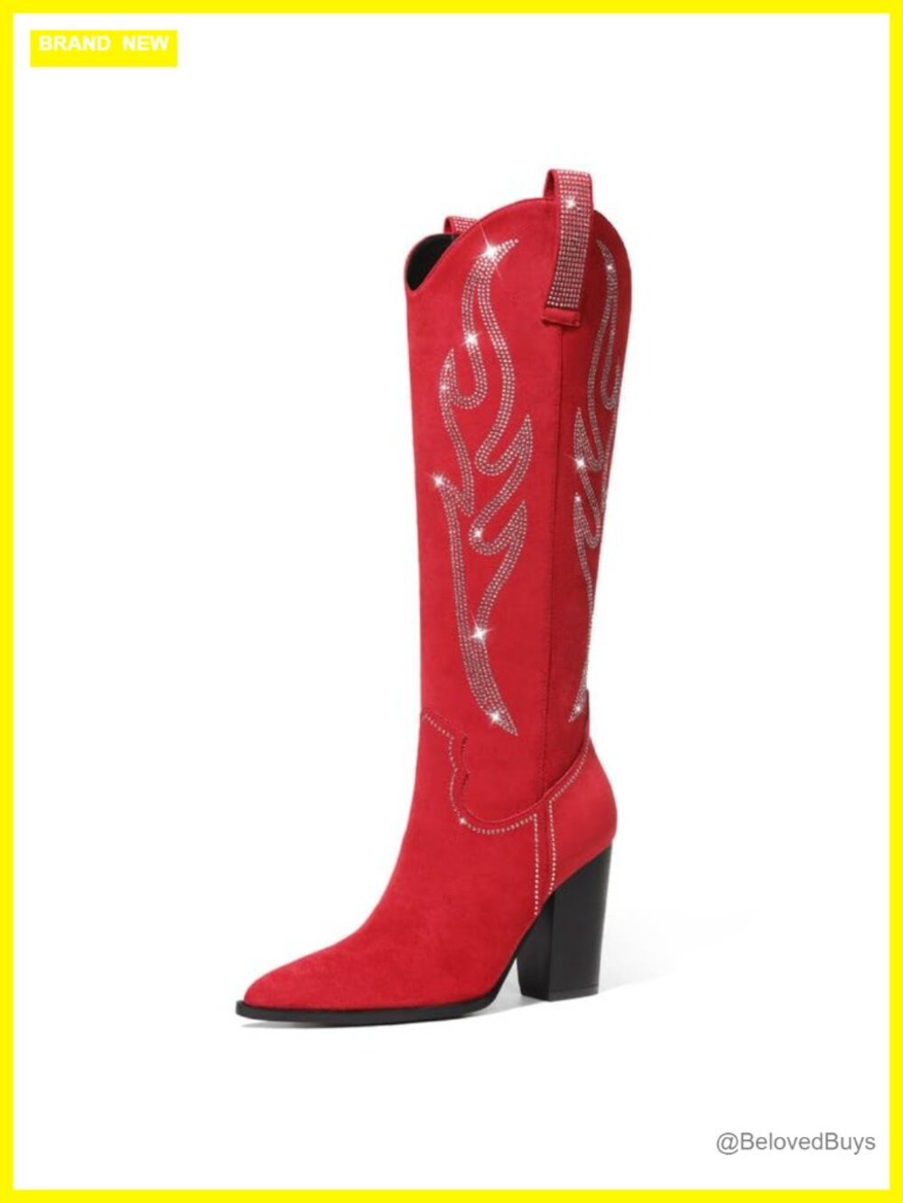 Women's Embroidered Rhinestone Cowboy Boots Knee High Chunky Heel